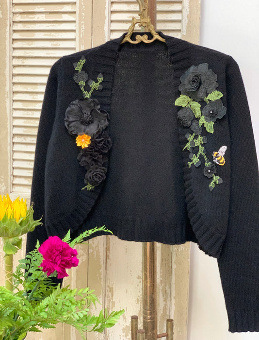 Black Floral Botanical Cashmere Sweaters for Women